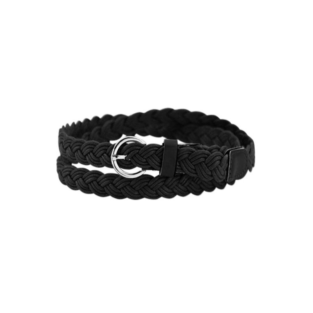 Women Adjustable Single Pin Buckle Skinny Braided Belt Black waist:26-33